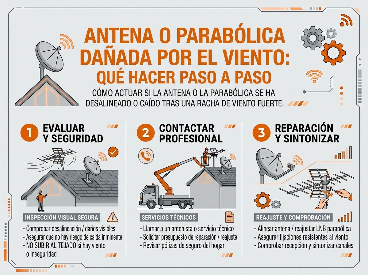 Antena o parabólica dañada por el viento