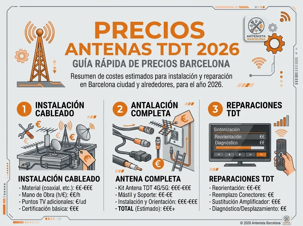 Precio de instalar o reparar una antena de TV en Barcelona