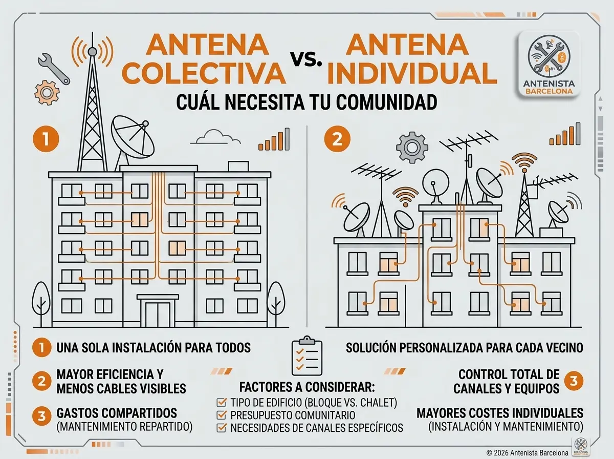 Antena colectiva o individual: cuál necesita tu comunidad en Barcelona